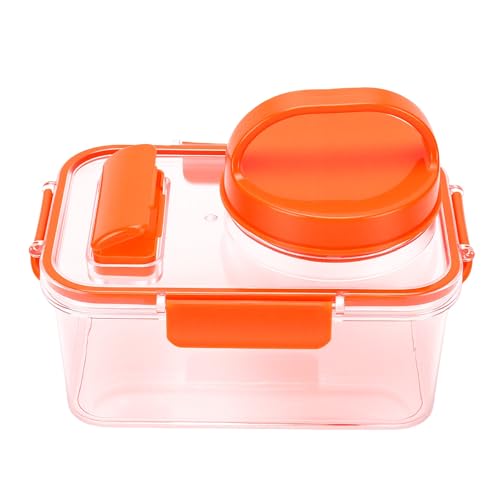 Fockety Salad Container, Portable Leakproof Salad Podd, On the Go Microwave Safe Lunch Box with Dressing Container and Reusable Fork for Office, Work, Travel and Picnic (Orange)