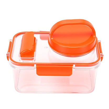 Fockety Salad Container, Portable Leakproof Salad Podd, On the Go Microwave Safe Lunch Box with Dressing Container and Reusable Fork for Office, Work, Travel and Picnic (Orange)