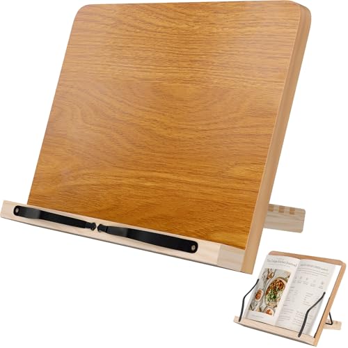 Book Stand,8 Adjustable Height Holder Tray with Elastic Page Paper Clips for Textbook/Cookbook/Music Scores/Tablet,Lightweight Reading Hands Free Desktop Document Book Mount,Bamboo Reading Holder - color: Walnut Brown
