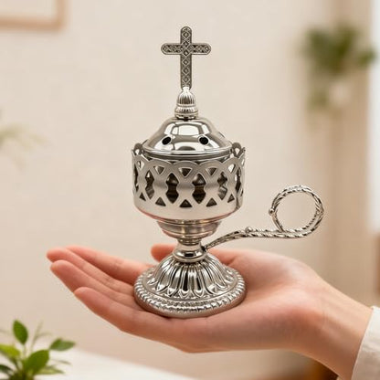 Electric Incense Burner, Frankincense Charcoal Incense Stand, Bakhoor Incense Burner Holder, Ideal for Aromatherapy, Yoga and Spa, Home and Christian Church Censer (Silver)
