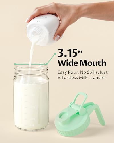 Mason Jar Pitcher Set of 2, 32oz (1quart) Glass Breast Milk Pitcher with Lid - color: Green & Pink, size: 32 Ounces