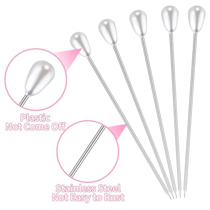 Pins for Flower Bouquets 100pcs Long Teardrop Pearl Pins,White Pearl Boutonniere Pins for Sewing Flower Decorations Wedding Supplies Decorations Jewelry Making.