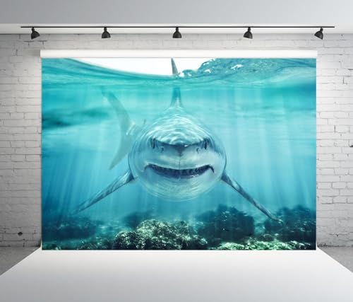 BELECO 20x10ft Fabric Under The Sea Backdrop Underwater World Ocean Aquarium Background Shark Theme Party Decorations Banner Birthday Photoshoot Studio Props Wallpaper - size: 20x10FT