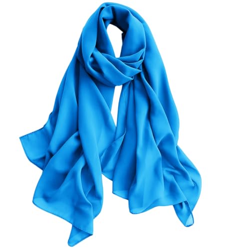Harewom Chiffon Hijab for Women Sheer Shawl and Wraps for Wedding Bridal Scarves Summer Lightweight Sun-proof Scarf - color: Middle Blue Chiffon Hijab Shawls Scarves