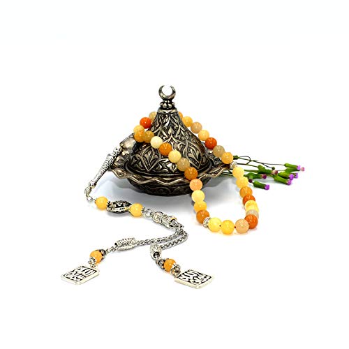 Stylist Prayer Beads (8 mm-33 Beads) Tesbih-Tasbih-Tasbeeh-Misbaha-Masbaha-Subha-Sebha-Sibha-Rosary-Worry Beads (Yellow Jade Stone) - color: Yellow Jade Stone