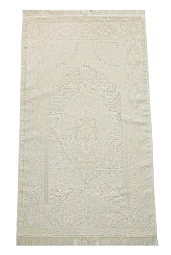 ihvan online Prayer Gift Set for Hajj and Umrah, Muslim Prayer Rug, Prayer Mat, Beads Taasbih, Holy Quran Translated French, Praying Mat, Islamic Gift Set for Ramadan & Eid, White - color: French White
