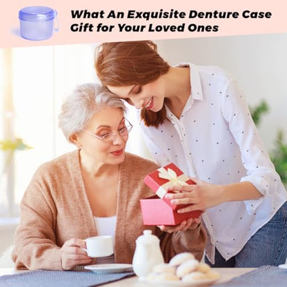 Uouovo Large Denture case, No-Leak Denture Bath Box Denture Cup, Retainer Cleaning Box, Complete Clean Care for Dentures, Clear Braces, Mouth Guard, Night Guard & Retainers (transparent blue) - color: transparent blue