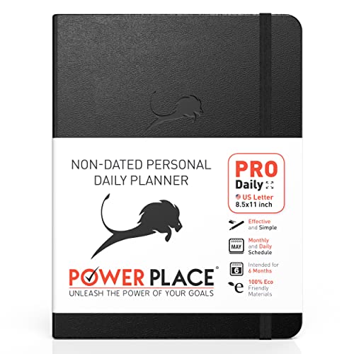 Daily Planner - Professional Life Planner, Calendar & Gratitude Journal to Increase Productivity, Time Management & Happiness - Vegan Leather Softcover, 6 Months, Undated 24 Hour Business Planner - color: Black, size: Large