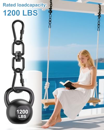 Swing Swivel, Heavy Duty 304-Stainless Steel Swivel Ring, Double Ended Eye Hook with Snap Hooks, Rotating Carabiner Swing Spinner Hanger for Web Tree (Black, M8 x 1Pack) - color: Black