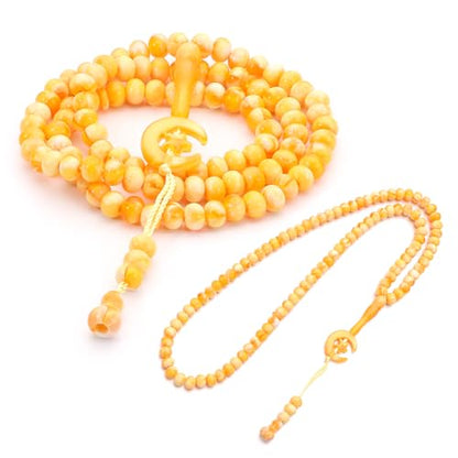 2 Pack Prayer Beads, Muslim Tasbih 99 Beads Allah & Muhammad Islamic Prayer Rosary Muslim Islam Misbaha Tasbeeh 99 Necklace for Men and Women(Light Yellow) - color: Light Yellow