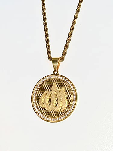 Allah Pendant Necklace – 14k Gold Finish Iced Round Islamic Charm with 3mm Rope Chain, Stainless Steel Muslim Jewelry for Men & Women