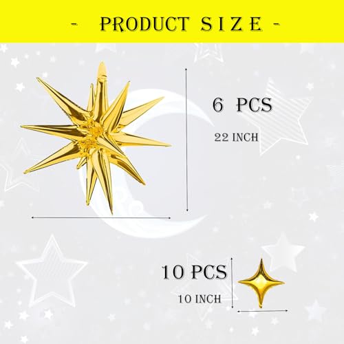 Explosion Star Foil Balloons- 12 Point Star Balloons Gold Spike Balloons - color: 16 Pcs Gold Star Balloons