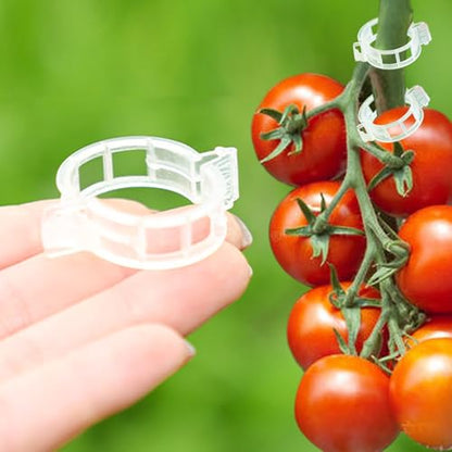 Plant Support Clips -100PK, White Tomato Clips for String Trellis, Grape Vine Clips for Garden Netting Climbing Plants, Secured Plastic Plant Clips