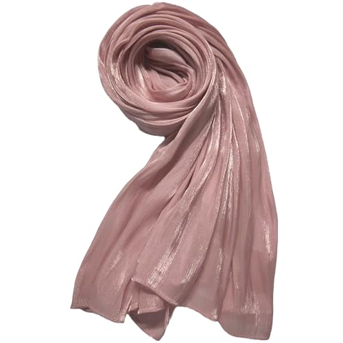 Women Premium Hijab Head Scarf Lightweight Shimmer Scarves Crepe Wedding Shawls and Wraps for Evening Dresses Shiny - color: Deep Pink 12#