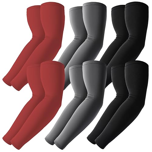 BHYTAKI Cooling Compression Arm Sleeves for Men Women,UPF50 UV Sun Protection Sleeves for Work Sport Tattoo Cover Up - color: 2 Black+2 Dark Gray+2 Red