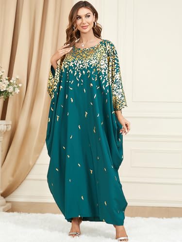 Qianliniuinc Women Abaya Arabic Maxi Dress - Lady Plus Size Loose Cocktail Party Gown Black - color: Green