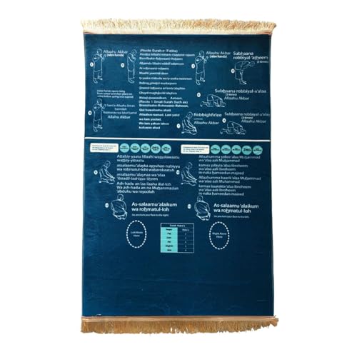 Read in English and say it in Arabic Guided Prayer Mat, Prayer Mat with Instructions, Non-Slip Bilingual Guided Prayer Mats for New Muslims, Salah and Meditation (Blue, 110x70cm)