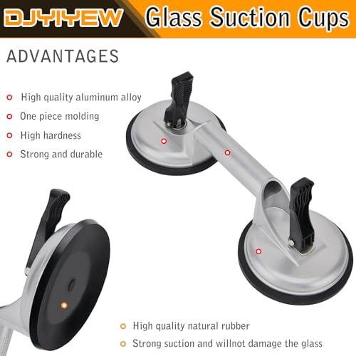 Heavy Duty Suction Cups - Aluminum Vacuum Handle Glass & Tile Lifter - Ergonomic, Reliable Suction for Lifting Large Glass, Tile, Marble, Floor, Dent Puller (2 Pack Silver) - color: Silver