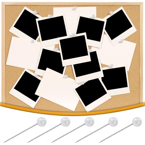 50pcs Decorative Pearl Push Pins, Pearl-Head Sewing Thumb Tacks, Round Straight Pins Bouquet Pushpins for Photos Map Boards Wedding Home Accessories DIY Crafts- White