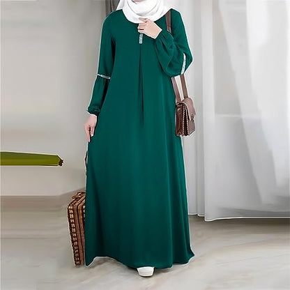 GOKKILRW Womens Solid Color Abaya Maxi Dress Modest Muslim Prayer Robe Long Sleeve Dubai Long Dress Islamic Lightweight Dress - color: Green, size: X-Large