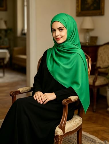 Lina & Lily Non-see-through Premium Jersey Maxi Hijab Head Scarf Wrap for Muslim Women - color: Emerald Green