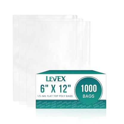 Levex - 6" x 12" (1000 Count) Open End Flat Top - 1.5-Mil Clear Poly Bags for Packaging, Shipping, Storage & Food (Bags Do Not Have a Seal or Prints) - size: 6" x 12" (1000 Pack)