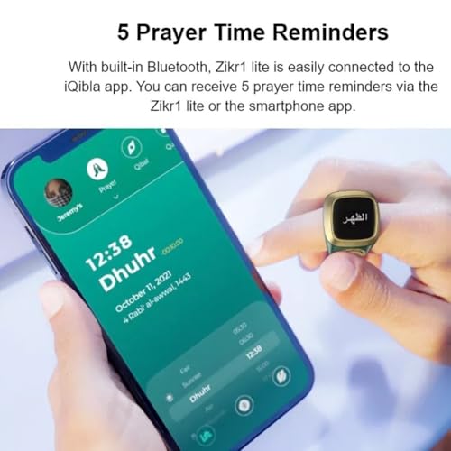 IQibla Smart for Zikr Ring with Digital Counter, Vibration Reminder, for OLED Display, 40mAh for battery and Prayer Time Alerts for Muslims, Black(20mm black) - size: 20mm black