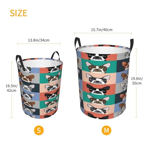 Boston Terrier Dog Round Waterproof Oxford Cloth Laundry Basket Multi-Purpose Storage Basket Toys Books Clothes Storage Basket - color: Black 9