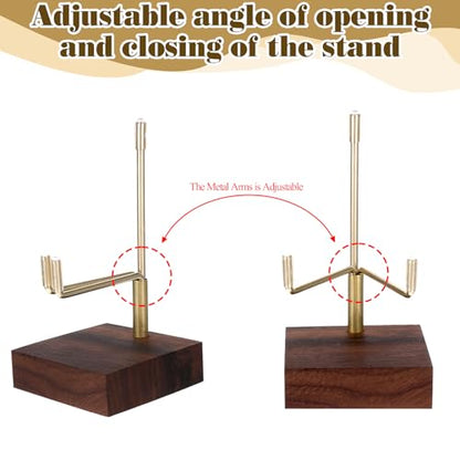 Xthrotsenk Walnut Wood Display Stand with Adjustable Metal Arms Small Display Easel Holder Crystal Displays Stand for Displaying Geodes Seashell Fossil Coral Crystal Rock (2"x2"x3.2") - size: 2 Inch