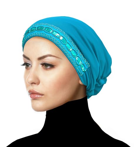 Luxor Fashion Lycra Snood Caps Women Chemo Beanie Hat - color: Turquoise