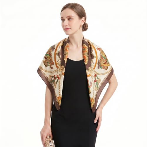 YOUR SMILE Silk Like Scarf Women's Fashion Pattern Large Square Satin Headscarf Headdress - color: 102