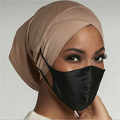 4 Pieces Muslim Under Scarf with Ear Hole Stretch Jersey Inner Hijabs Tube Caps for Islamic Women Turban Bonnet… - color: Green+black+white+navy