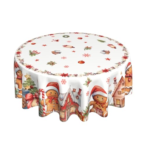 juniissl Christmas Gingerbread Man Tablecloth Washable Round Table Cover for Kitchen Dining Decoration 60 Inch - color: Christmas Gingerbread Man