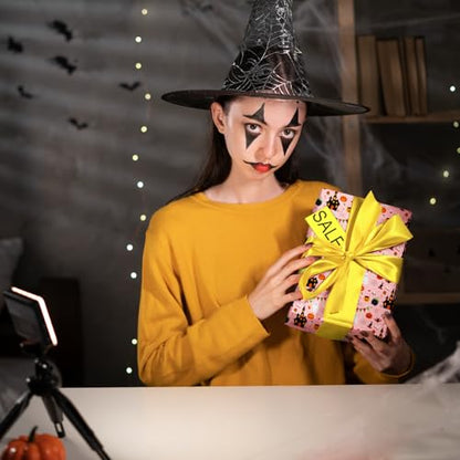 Cuitpan Halloween Wrapping Paper - Spooky Gift Wrap with Pumpkins, Ghosts, Haunted Houses & Bats Design - Perfect for Kids & Adults Halloween Presents - 40×28 Inches, 4 Folded Sheets - color: Pink-Halloween
