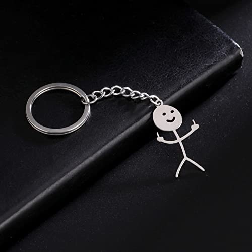 Dreamtimes Skeleton Smiley little Man Sign Language Keychain Finger Medium Stickman Bag Car Key Pendant Couple Gift Keychain - color: Silver