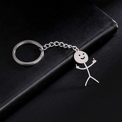 Dreamtimes Skeleton Smiley little Man Sign Language Keychain Finger Medium Stickman Bag Car Key Pendant Couple Gift Keychain - color: Silver