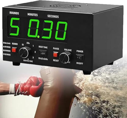 Classic Boxing Interval Timer, Professional Gymnastics Timer with LED Display, 1-12 Challenge Rounds and Adjustable Buzzer, 30S-10min Workout and 0/30/60S Rest Time(Color:Green) - color: Green