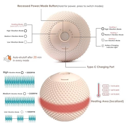 Heating Vibrating Massage Ball with 7 Modes & Memory Function for Myofascial Release, Deep Tissue and Trigger Point Muscle Therapy - Targets Back, Hip, Leg, Neck & Foot (Beige) - color: Beige