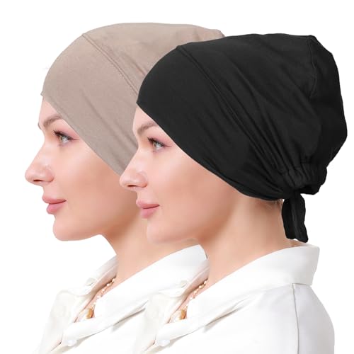 Women Under Hijab Cap Islamic Underscarf Turbans for Women Solid Color Hijab Bonnet Caps Muslim Scarf Inner Cap - color: Black+dark Grey