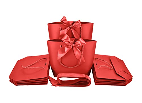 HUAPRINT Small Gift Bags with Handles, Red, 12 Pack, 7.48×3.54×7.9 IN | Party Favor Paper Bags with Bow Ribbon for Birthday, Wedding, Bridesmaid, Holiday , Shopping, Presents - color: Red