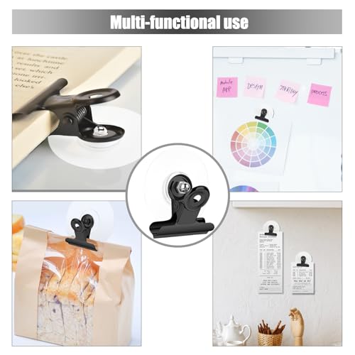 Self Adhesive Metal Clips, 12 Pcs Upgrade Strong self-Adhesive Clips for Hanging and Organization, Spring Clip for Paper Poster Tapestry Photo Wall Teacher Student Home Kitchen Office, Black - color: Black