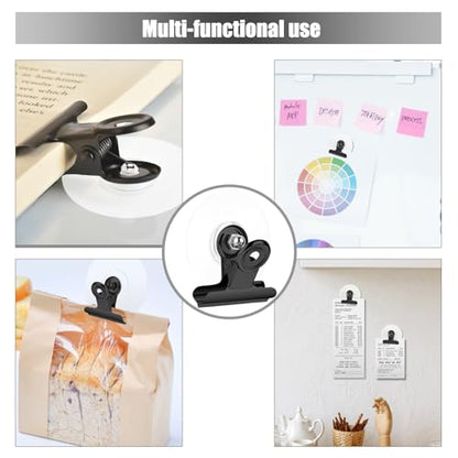 Self Adhesive Metal Clips, 12 Pcs Upgrade Strong self-Adhesive Clips for Hanging and Organization, Spring Clip for Paper Poster Tapestry Photo Wall Teacher Student Home Kitchen Office, Black - color: Black