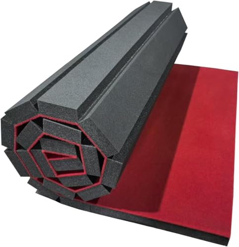 Gymnastics Tumbling Mat 1.6" Thick – Non-Slip Carpet Surface, Unfoldable Wrestling Mat for MMA, Cheerleading, Home Gym, 4'x8' Exercise Foam Mat - color: Red, size: 75.19*35.82*1.6in