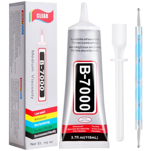 110 ml B7000 Adhesive for Crafts, Clear Glue with Spreaders and Dotting Pen Tool, Multipurpose for Rhinestones, Fabric, DIY, Makeup, Shoes, Jewelry Making, Nail Art - color: 110 ML