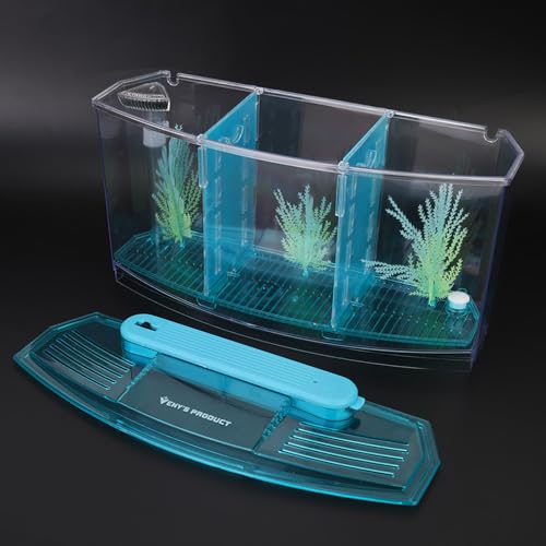 Aquarium Fish LED Acrylic Three Di Breeding Isolation Box for Sm Fishes Bottom of the Change for and Stress Valve (Blue) - color: Blue