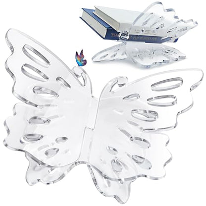Butterfly Acrylic Book Stands - Book Holders for Magazine, Art, Cook Book, Bible Stand - Rounded Corners, Sleek Transparent - Lightweight Yet Sturdy-8mm, 12" x 7" x 5.2" - style: No laser logo