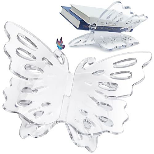 Butterfly Acrylic Book Stands - Book Holders for Magazine, Art, Cook Book, Bible Stand - Rounded Corners, Sleek Transparent - Lightweight Yet Sturdy-8mm, 12" x 7" x 5.2" - style: No laser logo