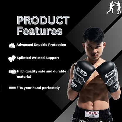 Yokkao Muay Thai Boxing Gloves – Essential Gloves for Beginners Men & Women Microfiber Leather Multi-Layered Foam Padding & Secure Fit - size: 8oz