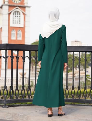 IDOPIP Women Long Sleeve Maxi Muslim Abayas Solid Ramadan Abaya Muslim Dress Full Cover Loose Maxi Kaftan Dresses Embroidery Arabic Dress Islamic Dubai Robe Prayer Dress Clothes Dark Green XL at Amazon Women’s Clothing store
