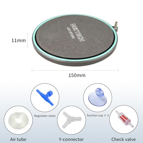 6" Air Stone for Aquarium, Bubbles Quiet Diffuser | 6" for 80-150gal, ultra-fine quiet bubbles. Durable ceramic+ABS, anti-clog. Complete kit - size: 6 inch